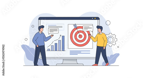 Two professionals strategize business growth achieving success through data-driven insights and effective planning