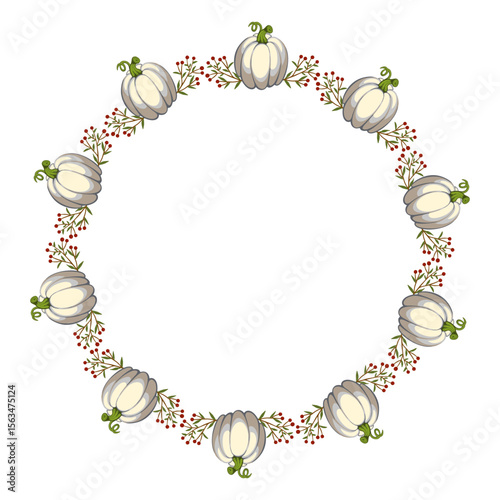 Pumpkin circle frame. The round border is made of autumn pumpkins. Autumn, fall. Flat vector clipart