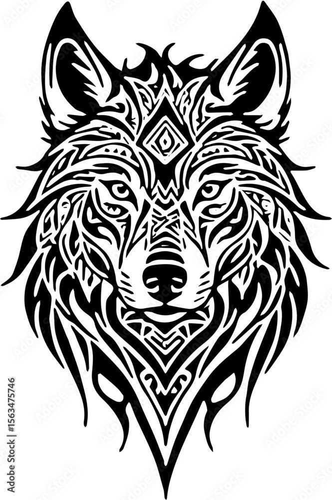 Fototapeta premium wolf head tribal vector silhouette sticker tattoo 