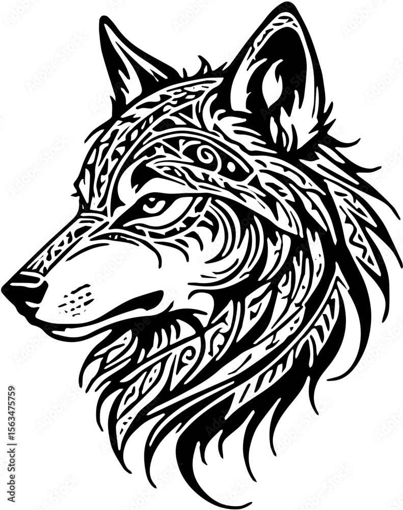 Obraz premium wolf head tribal vector silhouette sticker tattoo 