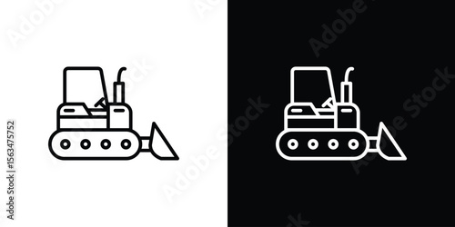 Bulldozer icon Design concept. Black and white line icons