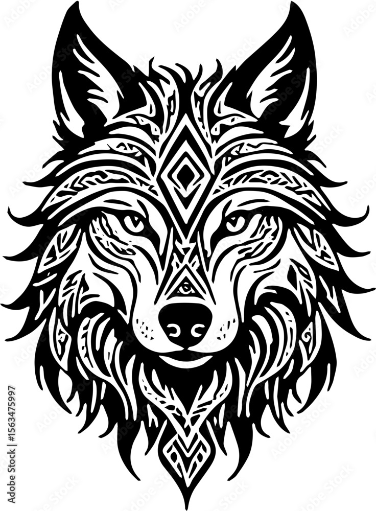 Fototapeta premium wolf head tribal vector silhouette sticker tattoo 