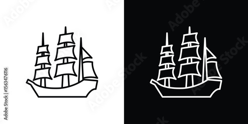 Caravel icon Design concept. Black and white line icons