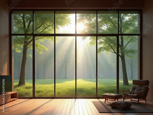 Modern Interior with Scenic Forest View