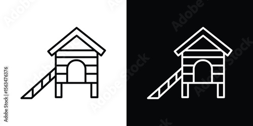 Chicken coop icon Design concept. Black and white line icons