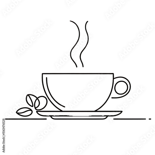 A simple linear coffee cup design with steam rising is perfect for a logo, menu item, or website element related to beverages.