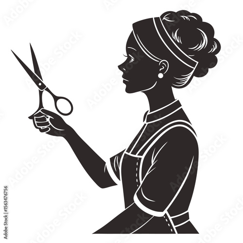 Elegant Silhouette: Hair Stylist with Scissors - Professional Salon Design