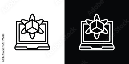 Computer simulation icon Design concept. Black and white line icons