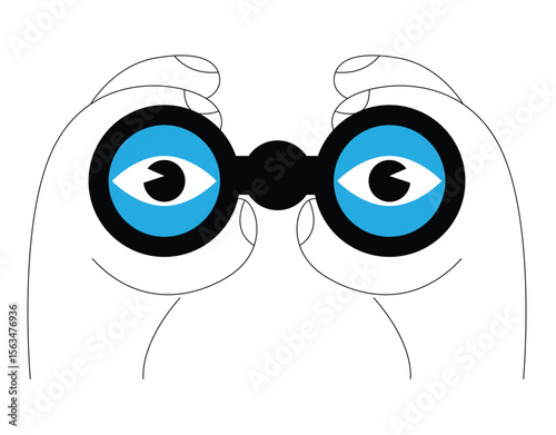 Hands Holding Binoculars with Eyes Watching. People observing the distance, surveillance and spy work vector art