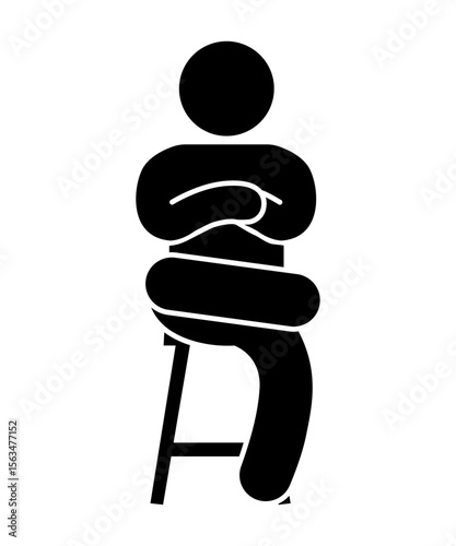 Stick figure stickman icon. Stick figure is sitting on chair.
