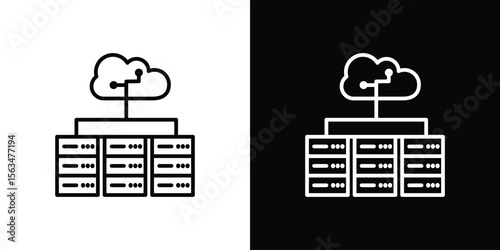 Data center icon Design concept. Black and white line icons