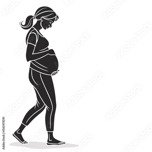 Pregnant Woman Silhouette: Expectant Mother Walking Graphic