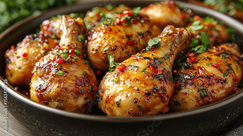 A delicious plate of roasted chicken legs with rosemary, perfect for a gourmet dinner