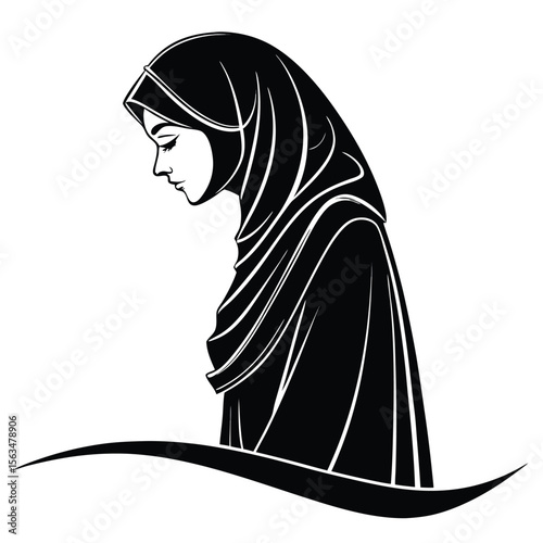 Elegant Muslim Woman in Niqab: Profile Vector Art