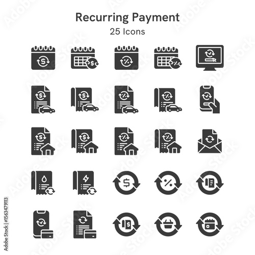 25 icons collection about recurring payment