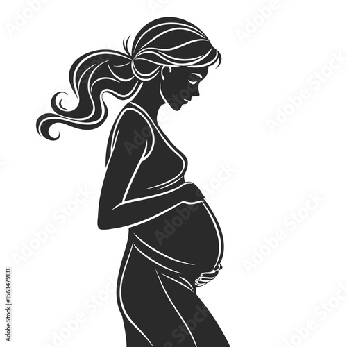 Pregnant Woman Silhouette: Expectant Mother Vector Art