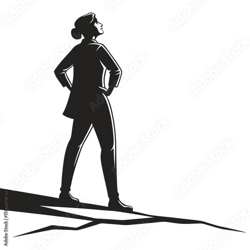 Woman Silhouette: Contemplative Pose on Cliff Edge