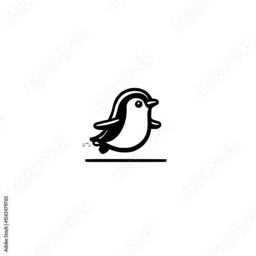 Penguin Running Silhouette with Dynamic Motion Lines for Cold Climate Animal and Nature Graphics