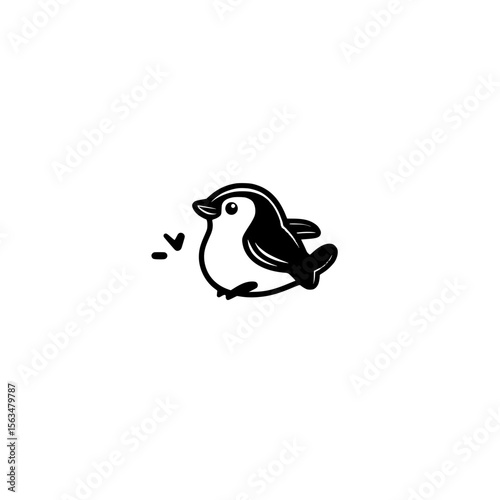 Running Penguin Icon with Motion Lines in Flat Vector Style for Wildlife and Polar Animal Illustrations