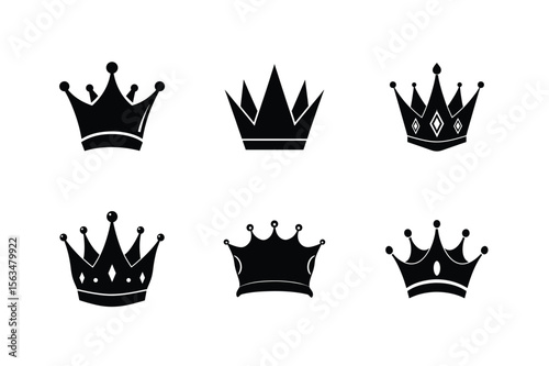 Collection of majestic crown illustrations for regal design themes Silhouette