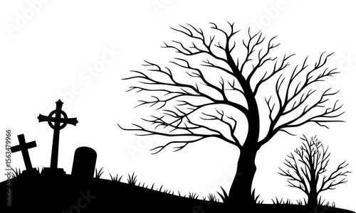 Halloween Graveyard Scene Silhouette Illustration