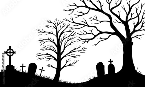 Halloween Graveyard Scene Silhouette Illustration
