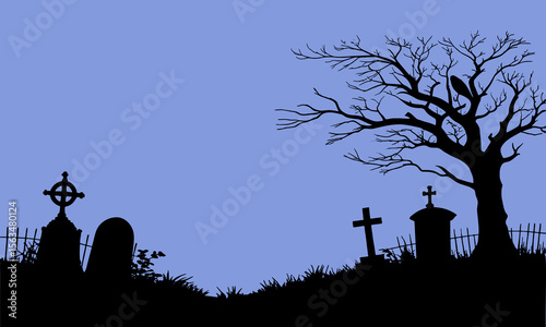 Halloween Graveyard Scene Silhouette Illustration