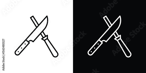 Knife sharpener icon Design concept. Black and white line icons