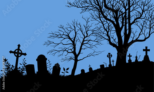 Halloween Graveyard Scene Silhouette Illustration