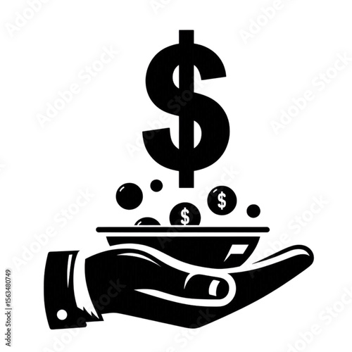 An investment graphic depicts a hand holding money or currency, representing savings, fundraising, charity, or finance.