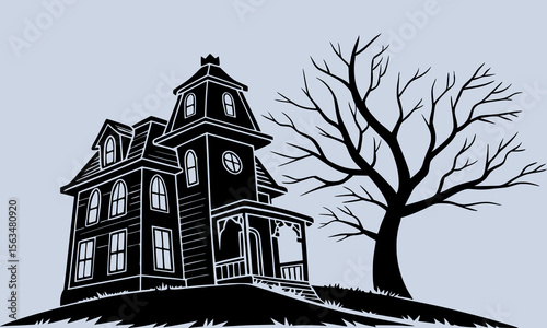 Halloween Haunted House Silhouette Illustration