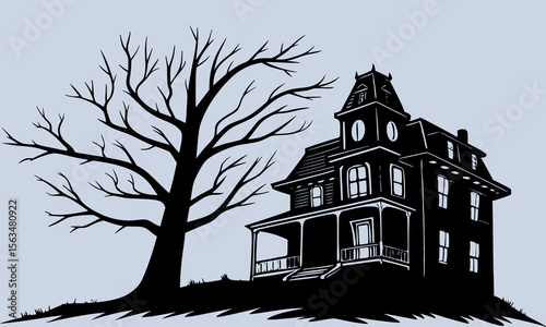 Halloween Haunted House Silhouette Illustration