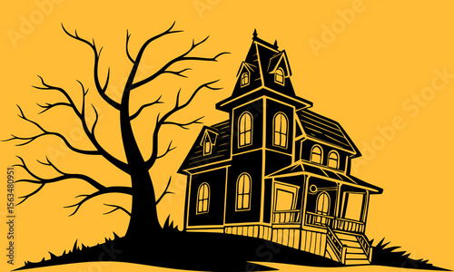 Halloween Haunted House Silhouette Illustration