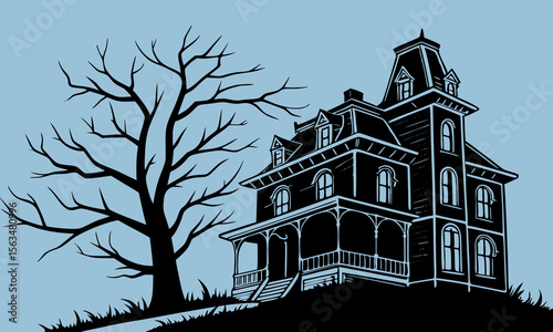 Halloween Haunted House Silhouette Illustration