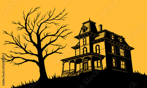 Halloween Haunted House Silhouette Illustration