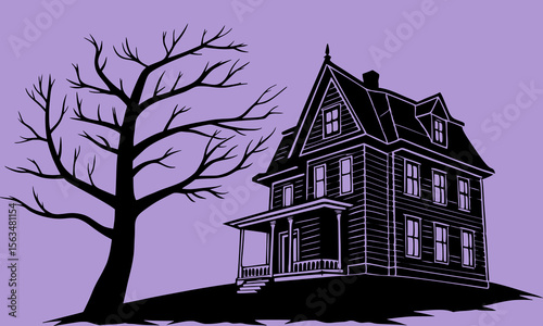Halloween Haunted House Silhouette Illustration