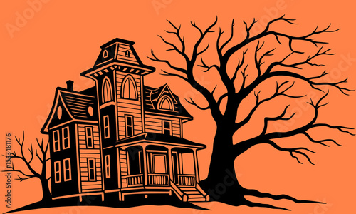 Halloween Haunted House Silhouette Illustration