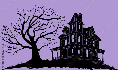Halloween Haunted House Silhouette Illustration