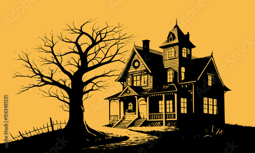 Halloween Haunted House Silhouette Illustration
