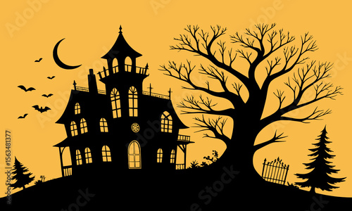 Halloween Haunted House Silhouette Illustration