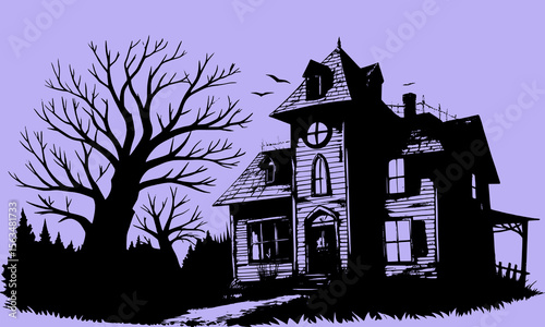 Halloween Haunted House Silhouette Illustration