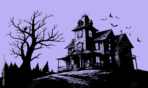 Halloween Haunted House Silhouette Illustration