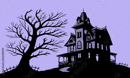 Halloween Haunted House Silhouette Illustration