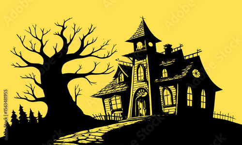 Halloween Haunted House Silhouette Illustration