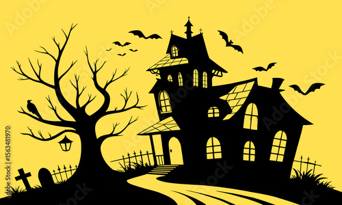 Halloween Haunted House Silhouette Illustration