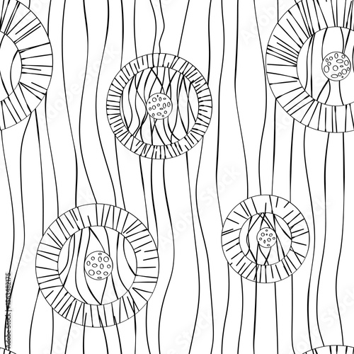 Seamless pattern with black zentangle shapes and lines on white background. Mono style pattern, could be used as texture, wallpaper, card, paper, print,