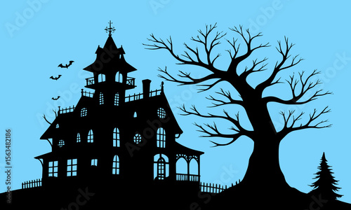 Halloween Haunted House Silhouette Illustration