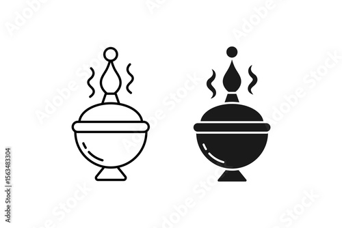 Censer Icon Christian Incense Burner Religious Object for Worship and Prayer Line Art Black Outline Minimalist Style Isolated on White Background Church Ritual and Spirituality Illustration