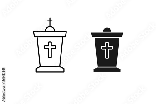 Pulpit Icon Christian Church Speaker Stand for Sermon and Preaching Line Art Black Outline Minimalist Style Isolated on White Background Religious Worship and Faith Illustration