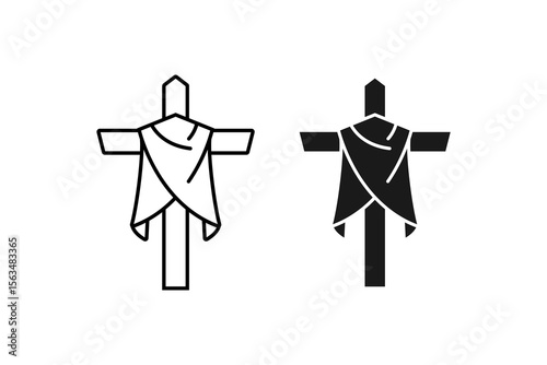 Cross Icon Easter Symbol Christian Faith Sign of Resurrection and Salvation Line Art Black Outline Minimalist Design Isolated on White Background Religious Holy Week Illustration